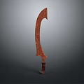 Sculptural Carving Red Curved Blade With Wooden Handle And Intricate Patterns