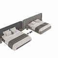 Modern Double Bed With Quilted Mattress Upholstered Headboard Pillows And Bedside Stool