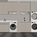 Modern Laundry Room Setup With Washing Machine Dryer Cabinets And Sink 3d model