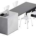 Modern Dining Table Set With Gray Table White Chairs And Sink Counter 3d model