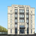 Multi Story Office Building With Beige Stone Facade And Classical Decorative Elements 3d model