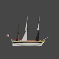 Detailed Sailboat Model With Tall Masts White Sails And Colorful Flag