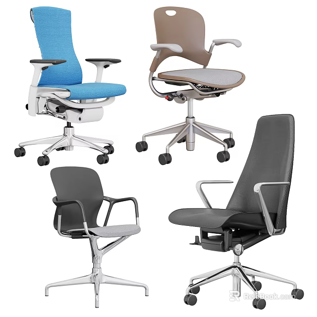 Various Modern Office Chair Designs With Different Colors And Ergonomic Features 3d model