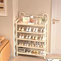Stylish Multilayer Shoe Rack For Home With Various Shoes And Decorative Items