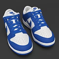 Blue and White Low Top Sneakers With White Laces And Logo On Upper