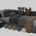 Modern Cozy Three Seater Sofa With Decorative Pillows And Blanket Multiple Color Options
