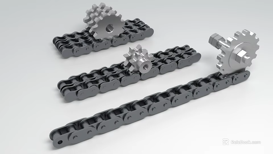 Industrial Equipment With Metal Gears And Drive Chains Mechanical Components 3d model 