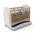 Wooden Baby Crib with Light Wood White Frame Drawer Storage and Colorful Bedding