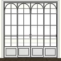 White Sliding Door With Arched Rectangular Frosted Glass Panes On White Wall And Wooden Floor
