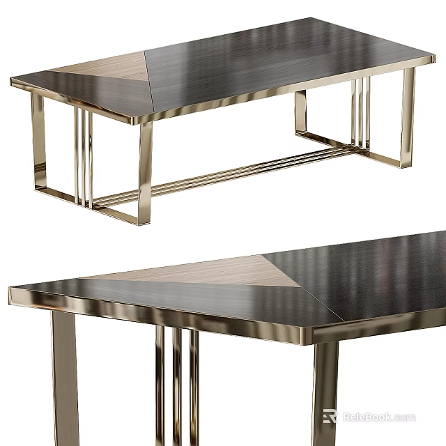 Elegant Modern Dining Table With Metal Frame And Geometric Spliced Surface Design 3d model 