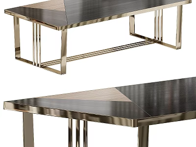 Elegant Modern Dining Table With Metal Frame And Geometric Spliced Surface Design 3d model