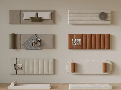 Stylish Upholstered Panels With Various Designs Neutral Tones Brown Fabric And Decorative Rolls 3d model