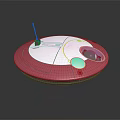 Pink And White Circular Device With Antenna Blue And Yellow Elements On Top