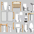 Modern Bathroom Fixtures Collection With Toilet Sink Urinal And Storage Cabinets