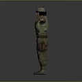 A Man In Military Uniform With Helmet Standing Arms Outstretched Full Body View