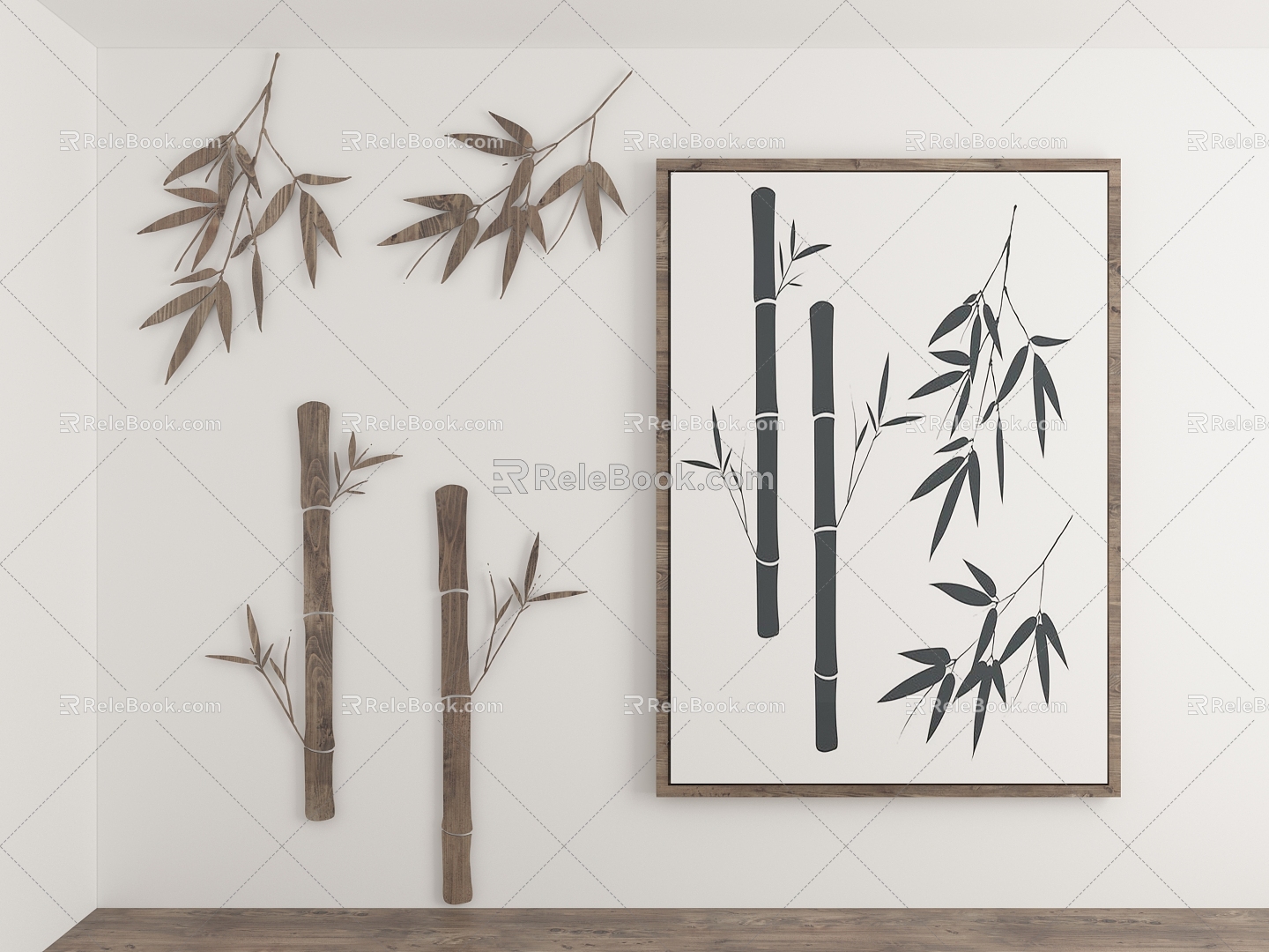 Chinese Bamboo Chinese Painting Chinese Hanging Painting Bamboo Silhouette Carving New Chinese Decorative Painting Wall Decorations Wall Stickers Bamboo Elements Bamboo Culture Bamboo Leaves 3d model