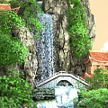 Hotel Lobby Bar With Hanging Rockery Waterfall Green Plants Mountain Water Characters And Beige Walls