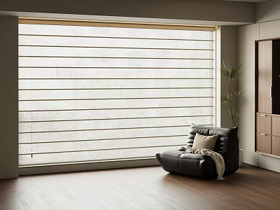 Modern Window Blinds In Living Room With Cozy Armchair And Wooden Floor 3d model