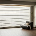 Modern Window Blinds In Living Room With Cozy Armchair And Wooden Floor
