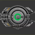 Futuristic Circular Mechanical Device With Green Glowing Ring And Metallic Structure Design 3d model