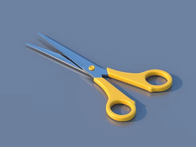 Yellow Handle Metal Blade Household Scissors For Daily Cutting And Crafts Use 3d model