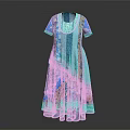 Blue Patchwork Design Dress With Short Sleeves And Various Blue Brown Patterns