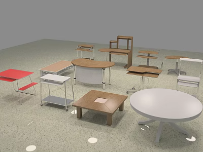 Modern Office Desks With Wooden Metal And White Surfaces In Various Shapes 3d model