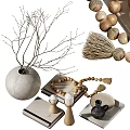Minimalist Decorative Ornaments Set With Natural Twigs Vase Wooden Candle Holders And Ceramic Plate