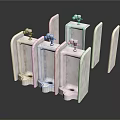 Sleek Modern Public Restroom Urinals With White Ceramic Dividers And Fixtures
