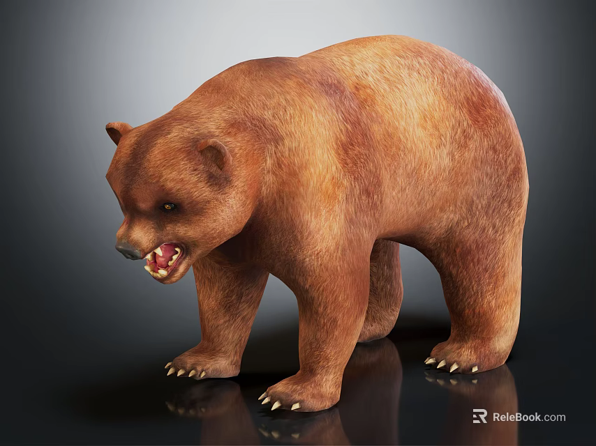 Brown Bear 3D Model With Standing Posture Exposed Teeth And Shiny Surface 3d model 