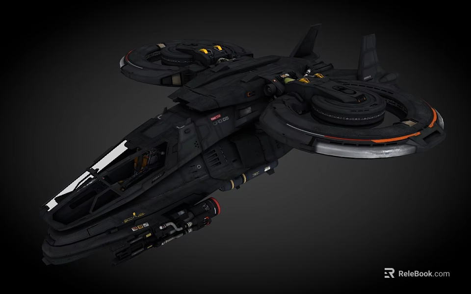 Futuristic Black Spacecraft With Large Circular Thrusters For Cosmic Exploration 3d model 