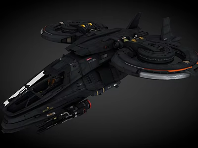 Futuristic Black Spacecraft With Large Circular Thrusters For Cosmic Exploration 3d model