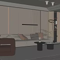 Modern Living Room Interior Design with Beige Sofa Brown Armchair Coffee Tables and Large Windows