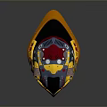 Futuristic Mechanical Helmet Weapon With Yellow Blue Black Red Buttons Dials Gears