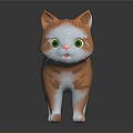 Cute Orange And White Cartoon Cat With Green Eyes Standing On Black Background With Reflection 3d model