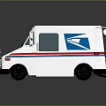 White Mail Truck With Blue Logo And Red Blue Stripes On Body