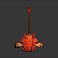 Fantasy Creature Character With Red Fluffy Fur Horns And Blue Eyes