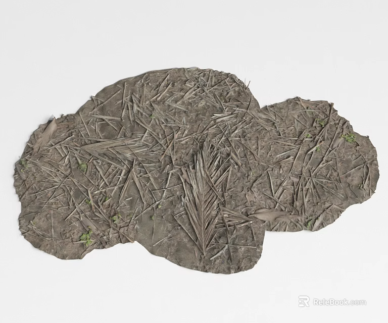 Natural Ground Cover With Dried Grass Blades Small Green Plants And Earth Texture 3d model 