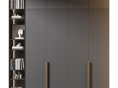 Modern Decorative Cabinet With Vertical Stripe Design And Side Storage Shelf For Books And Ornaments 3d model
