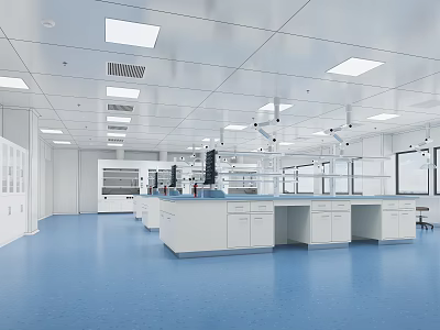 Modern Laboratory With Clean Blue Floor And Equipment 3d model