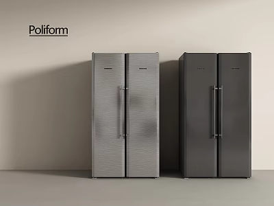 Poliform Sleek Modern Double Door Refrigerators in Silver and Dark Gray 3d model