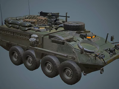 Military Wheeled Tank With Top Mounted Weaponry And Olive Green Exterior 3d model