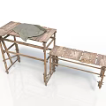 Modern Outdoor Scene With Wooden Folding Table Folding Bench And Green Cloth