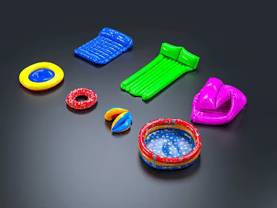 Vibrant Inflatable Water Sports Equipment Including Float Rings Mats Beds Seats And Paddling Pools 3d model