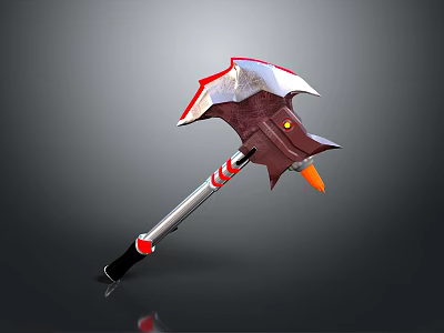 Decorative Spiked Axe Design With Red White Head And Silver Red Black Handle 3d model