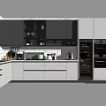 Modern Kitchen With White And Dark Gray Cabinets Marble Countertop Cookware And Appliances