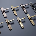 Various Styles of Door Handles with Gold Black and Copper Colors and Decorative Designs
