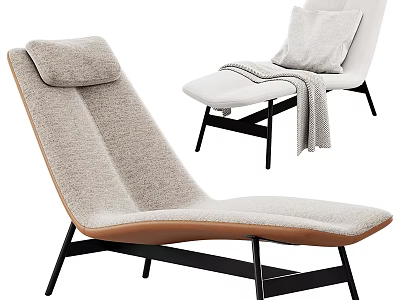 Modern Plush Lounge Chair With Light Gray Upholstery Black Metal Legs And Cushion Blanket 3d model