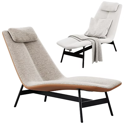 Modern Plush Lounge Chair With Light Gray Upholstery Black Metal Legs And Cushion Blanket 3d model