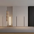 Modern Minimalist Wardrobe Interior With White And Black Panels And Wooden Floor Mat